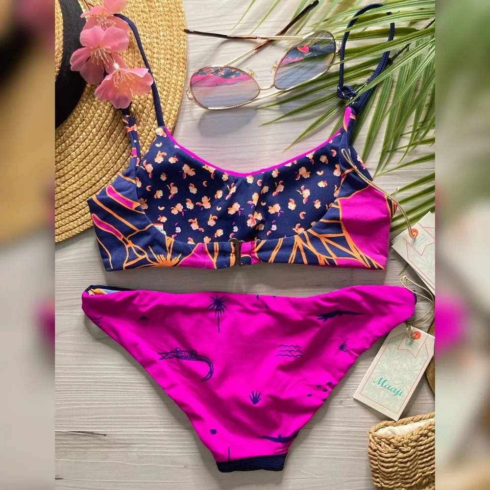 RARE Maaji • Reversible Tropical Floral Bralette Bikini Top | Thin Side Bottoms